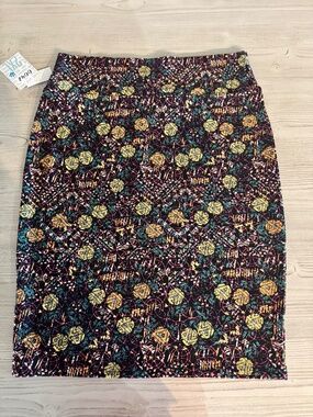 LulaRoe Cassie Skirt 2XL Black Fall Floral Midi Pencil Stretch Comfortable